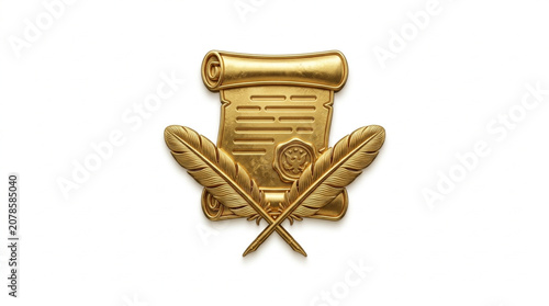 Golden Scroll with Quill Pens and Seal Symbol.
