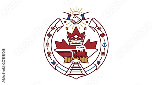 Canadian Railway Emblem with Maple Leaf and Train.