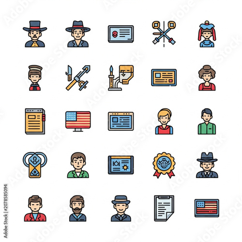 Collection of pixel art icons representing people and professions.