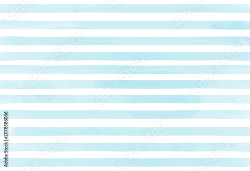 ライトブルー 横型水彩ボーダー 背景透過PNG / Light Blue Horizontal Watercolor Border Isolated PNG