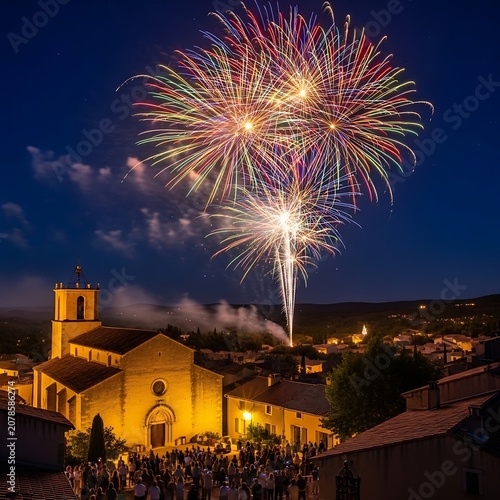 Spectacular Fireworks Display Over Town Celebrating Event.
