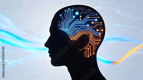 Human head silhouette with circuit board design