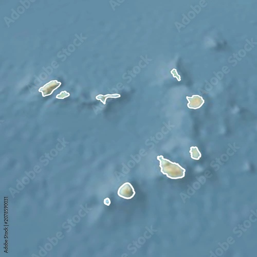 Animated 3-dimensional map of the country of Cape Verde with borders in format 1080p