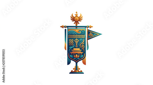Foto Ornate Royal Banner with Golden Crown and Detailed Emblem.