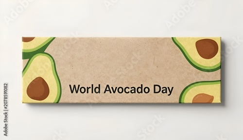 Eco friendly kraft paper texture horizontal banner with illustrated avocado elements and text