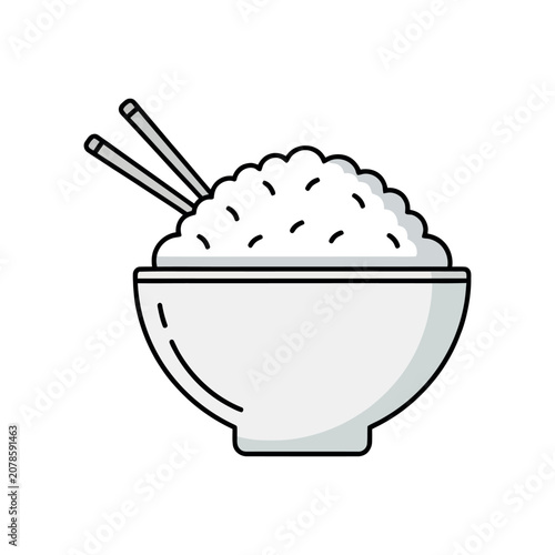 Bowl of rice with chopsticks illustration