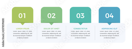 Photos Horizontal infographic template featuring a sequential process layout with four