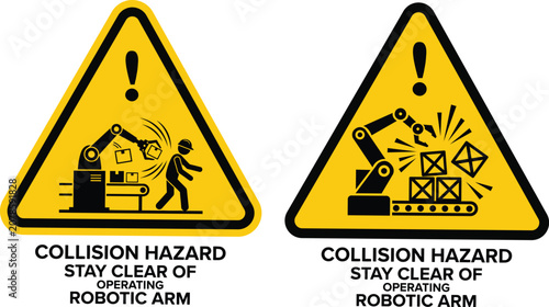 Photos Collision Hazard Stay Clear of Operating Robotic Arm Factory Safety Warning Sign
