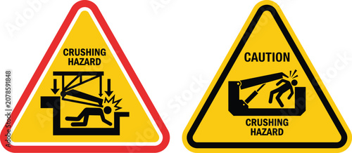 Tableau sur toile Industrial Crushing Hazard and Mechanical Pressure Safety Warning Sign Vector Ic