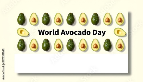 Creative holiday template with repetitive whole and cut avocado grid for food advertisement