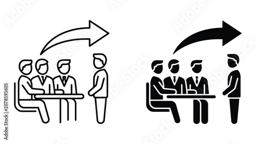 Business presentation and professional meeting feedback icon with presentation