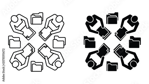 Team office collaboration with folders icons set collaboration documents