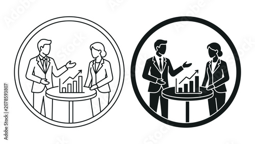 Business professional meeting and data presentation icon set with presentation