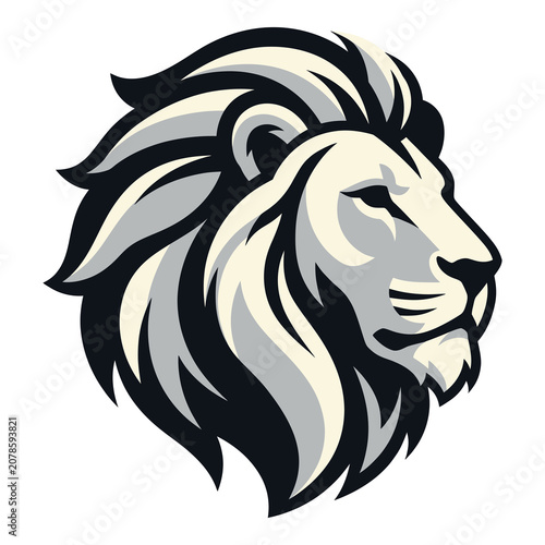 Canvas Print Stylized illustration of a lions head with a majestic mane profile view icon