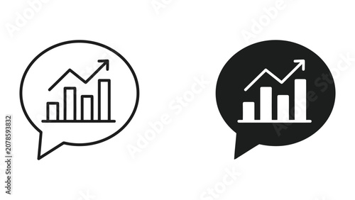 Business growth graph icon set within speech bubbles for data analysis