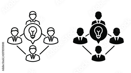 Team brainstorming and creative idea generation icon set with innovation