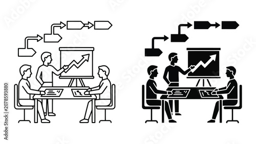Business team meeting with growth chart presentation and strategy planning