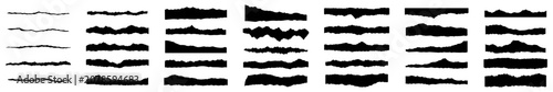 Fotografie Black torn paper edges silhouette vector collection, ripped rough texture borders with jagged uneven shapes in various forms