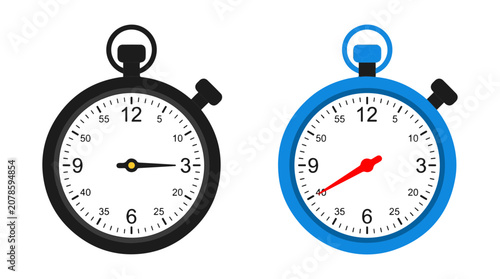 Schilderij op canvas Blue and black analog wall clocks with red hour hands