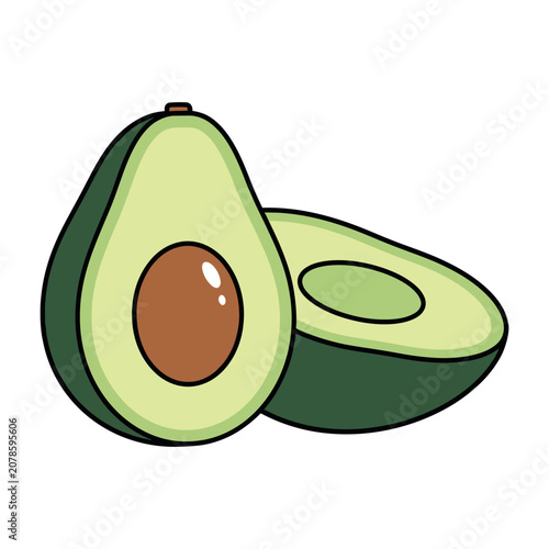 Halved avocado with pit showing