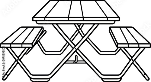 Tableau sur toile Picnic table with attached benches outdoor.