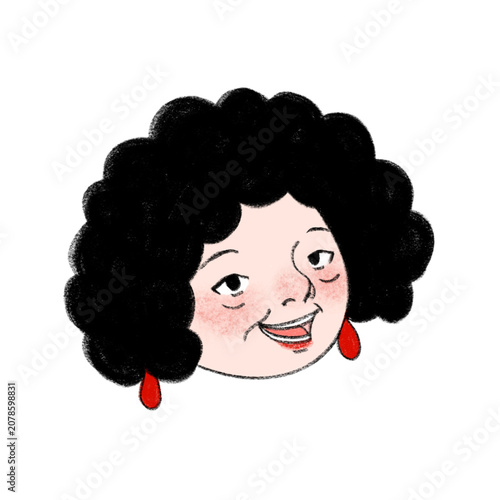 фотографія Cute korean ajumma character illustration with curly perm hair
