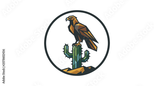 Geometric Eagle Perched on Cactus in Desert Badge