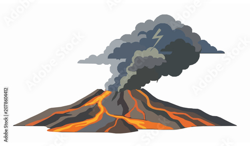 Tableau sur toile Minimal volcanic landscape with erupting Mauna Loa lightning and smoke isolated