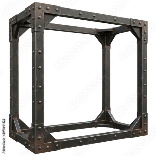 Rustic metal frame cube with weathered texture