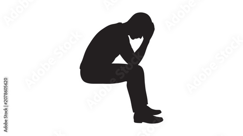 Obraz na płótnie Squatting person in distress black silhouette sadness