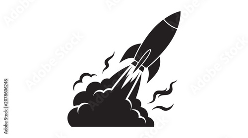 Photos Rocket Launch With Flames And Smoke Black Silhouette