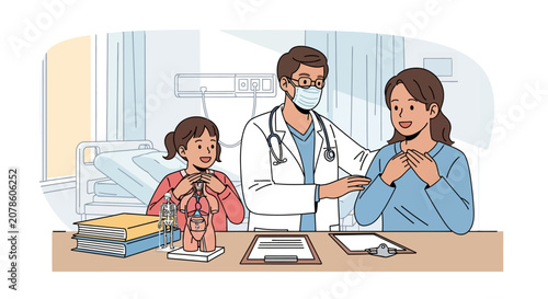 Doctor consulting with mother and child about health.