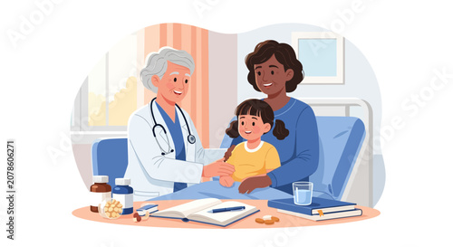 Doctor Consults With Mother And Child In Hospital Room.
