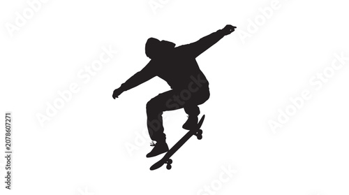 Cuadro en lienzo Skateboarder In Mid Air Jump Black Silhouette
