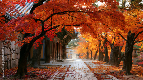 Autumn’s Sacred Canopy: Crimson Maples and Fallen Leaves at the Historic Bulguksa Temple