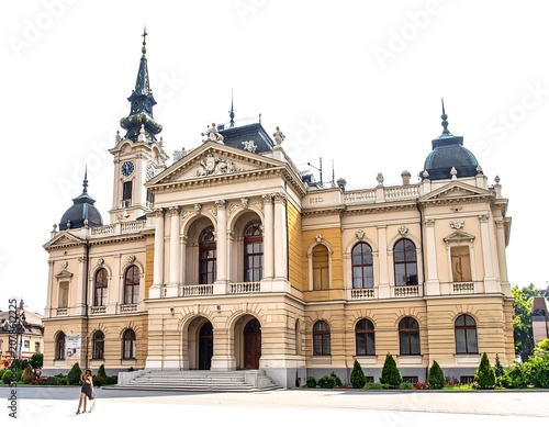 Historic European cathedral with twin spires and domes.