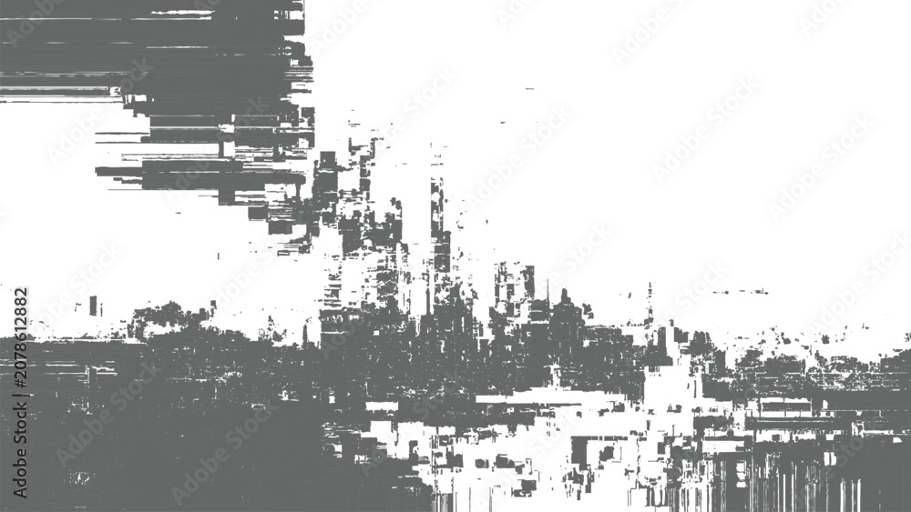 Obraz premium abstract digital glitch texture with fragmented gray and white streaks resembling corrupted data or malfunctioning display background