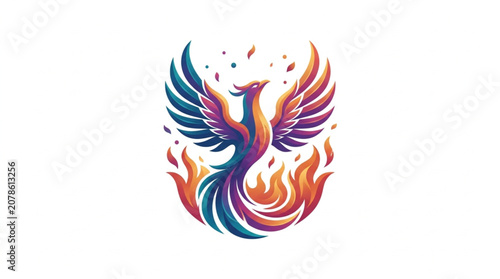 Obraz na płótnie Colorful Phoenix Bird Rising from Flames Mythical Creature.