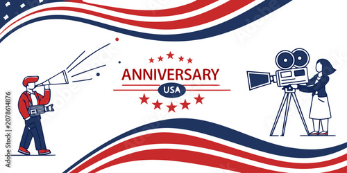 Fotografia USA commemorative 250 anniversary design with stars and flag waves