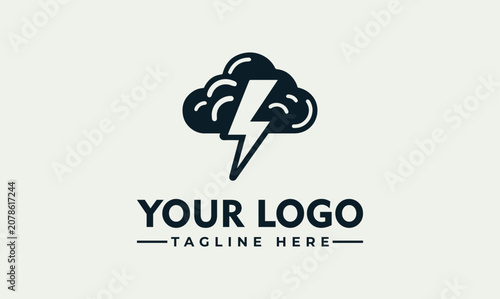Stormy cloud with lightning bolt vector logo illustration for weather and energy
