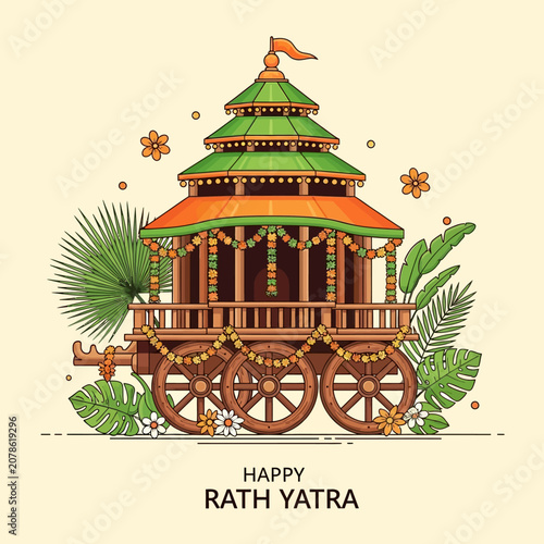 Decorated Rath Yatra Chariot with Flowers and Leaves, Indian Festival
