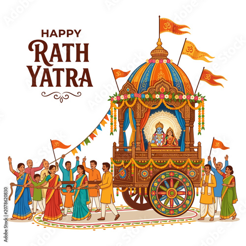 Happy Rath Yatra - Festival and Celebration with Divine Chariot and Devotees