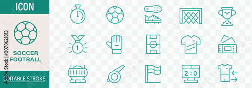 Schilderij op canvas Football and Soccer Match Line Icon Set
