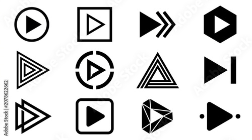 Fotografie Collection of Various Play Button Icons and Symbols.