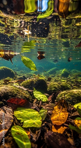 Underwater Scene with Colorful Fish and Rocks in Clear Water.