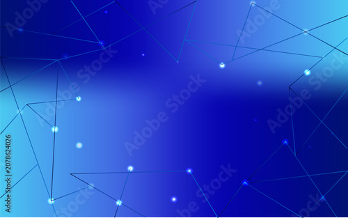 Abstract blue technology background with glowing connected nodes and geometric lines, representing digital networks, data communication, innovation, and futuristic connectivity