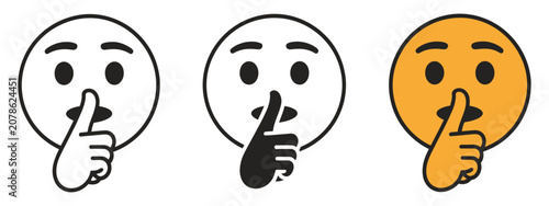 Tableau sur toile Shush Emoji Vector Illustration with Silence Icon, Quiet Symbol, Mouth Shut Expr