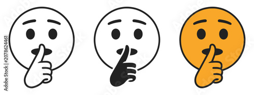 Quadro su tela Shush Emoji Vector Illustration with Silence Icon, Quiet Symbol, Mouth Shut Expr