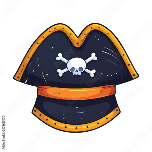 Cartoon pirate hat illustration with skull and crossbones icon.