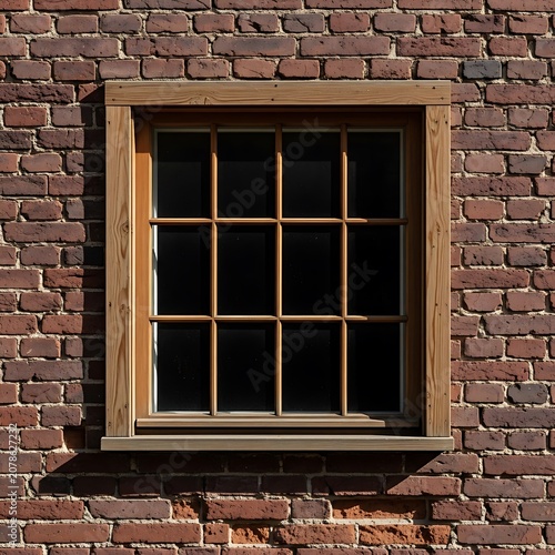 Classic Wooden Window Set in Brick Wall Exterior.